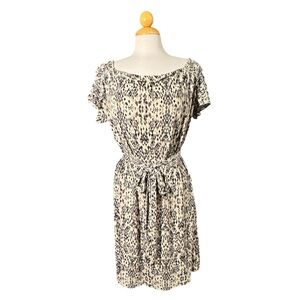 Merona Ivory and Black Printed Belted Midi Dress